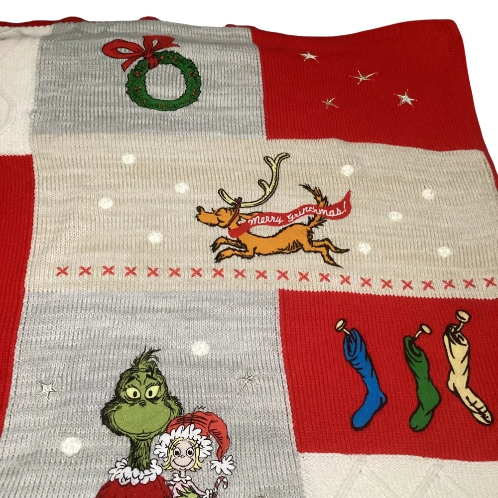 Pottery Barn Kids Dr Seuss The Grinch Christmas Knit Sherpa Throw Blanket 40x50